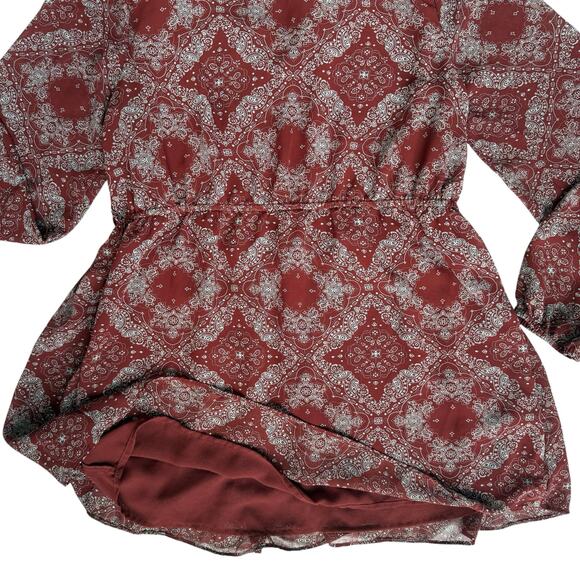 Melloday Womens Boho Peasant Blouse Small Rust Red Smocked Phoebe Buffay Cottage - Picture 10 of 16